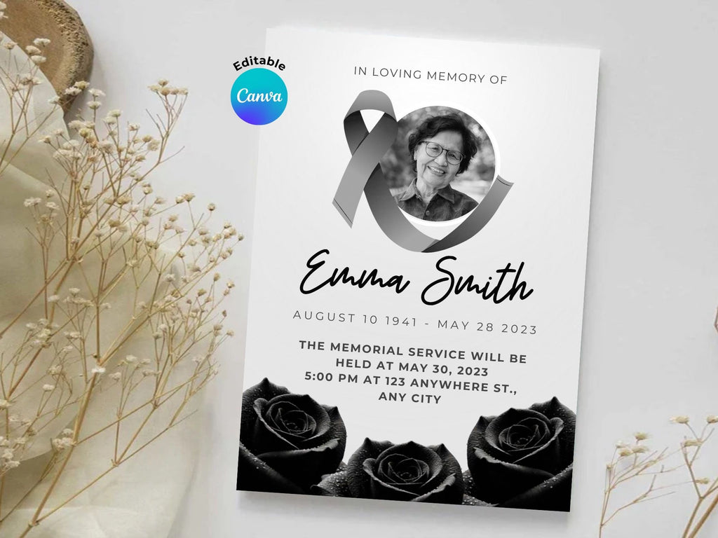 Floral Funeral Invitation – Editable Canva Template – Share or Printable 5x7 – Instant Download