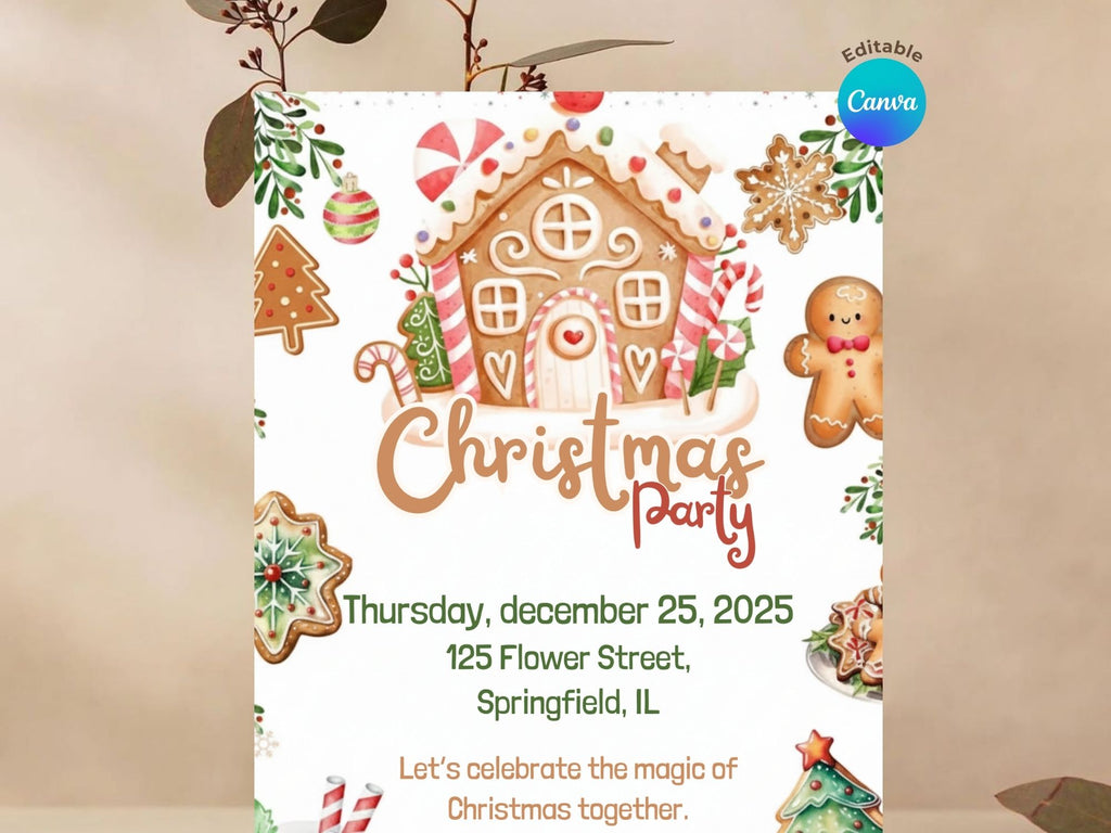 Christmas Celebration Invitation – Editable Canva Template – Share or Printable 5x7 – Instant Download