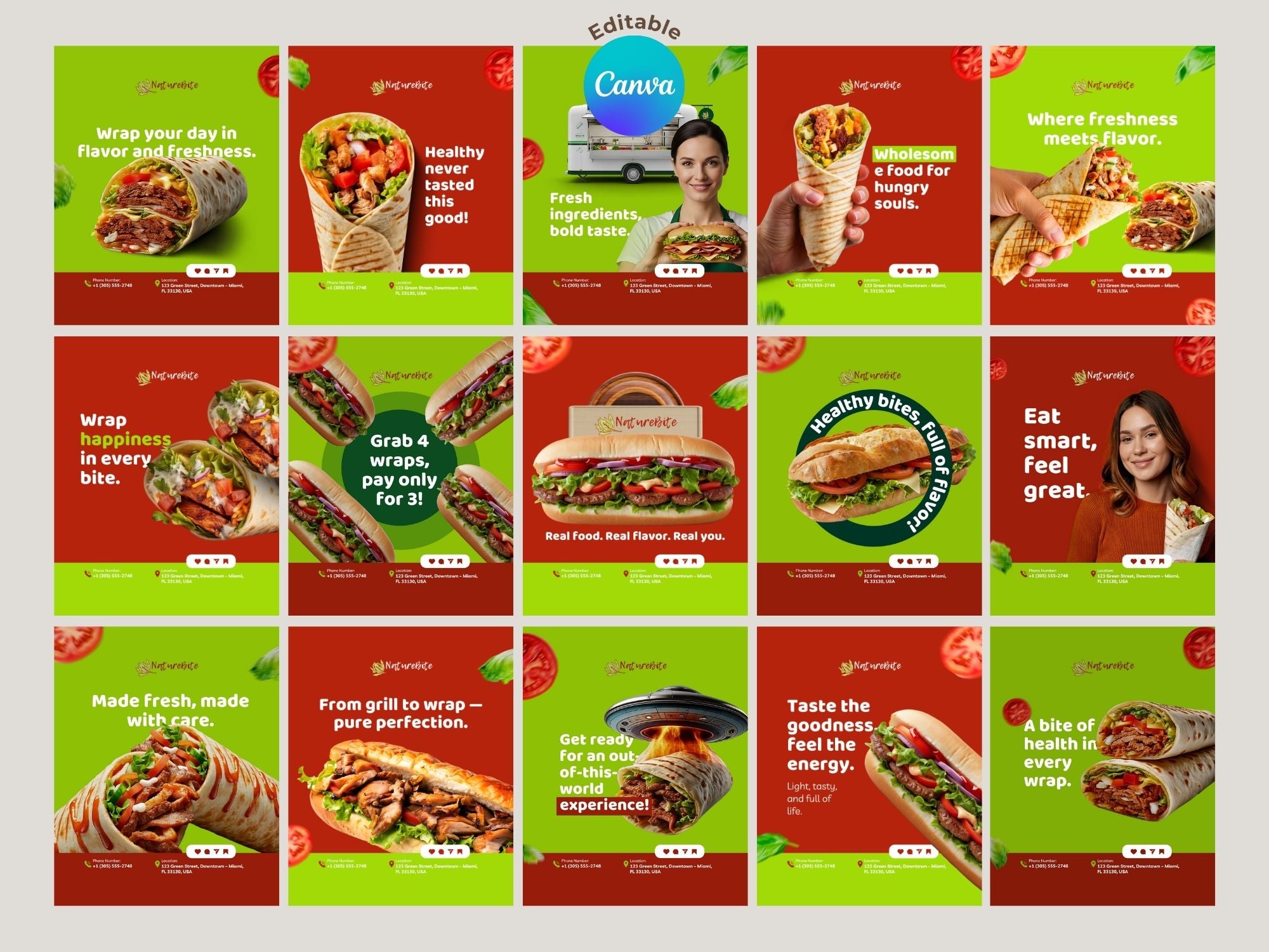 Healthy Sandwich Instagram Templates – Editable Canva Template – Instant Download