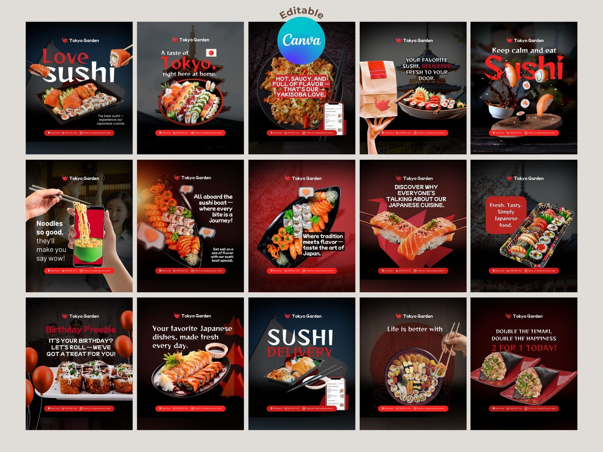 Japanese Food Instagram Templates – Editable Canva Template – Instant Download