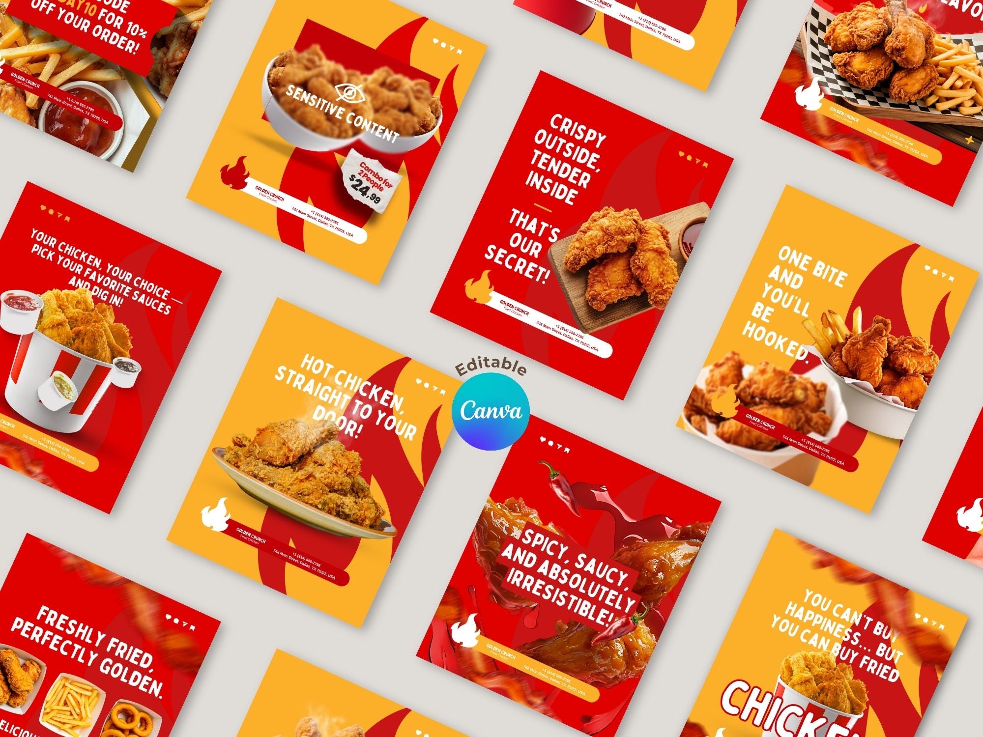 Fried Chicken Instagram Templates – Editable Canva Template – Instant Download
