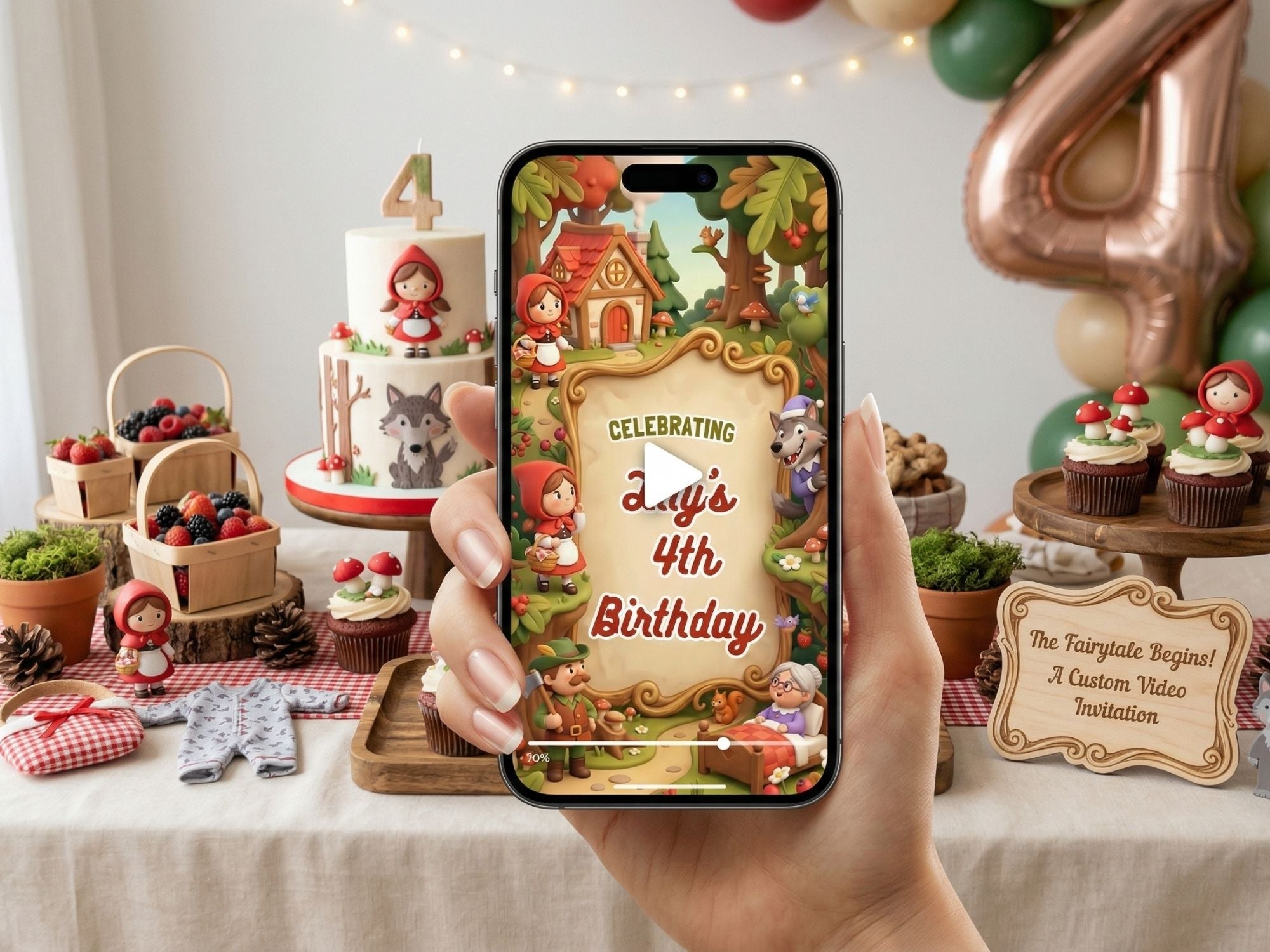 Little Red Riding Hood Birthday Video Invitation – Editable Canva Template – Share video mp4 – Instant Download