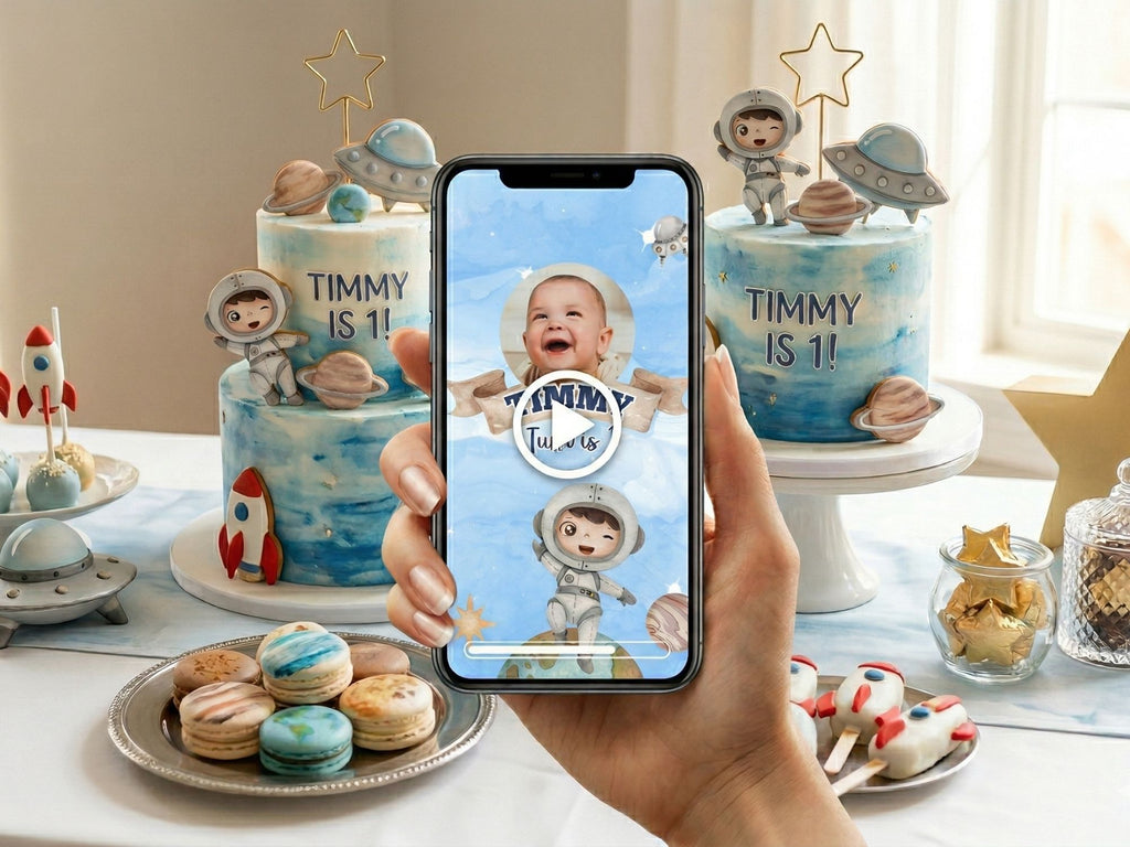 Astronaut Space Theme Birthday Video Invite – Editable Canva Template – Instant Download