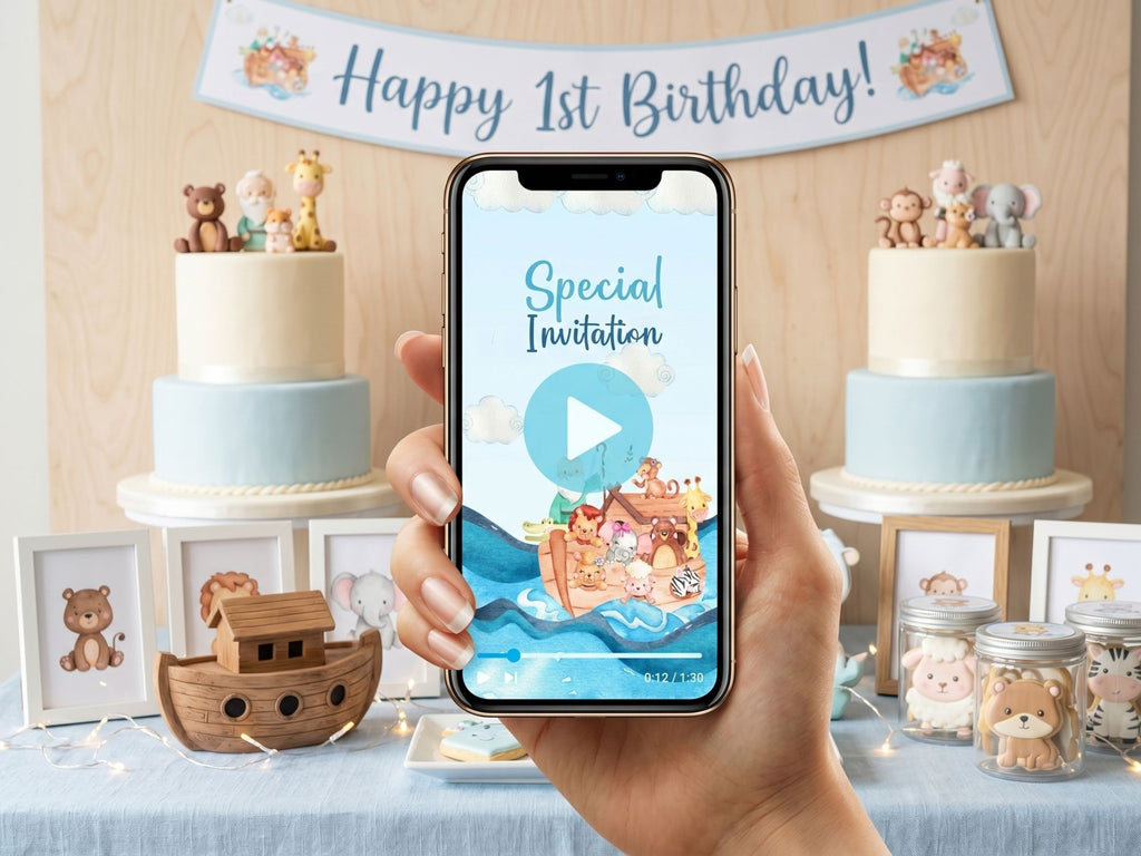 Noah’s Ark Birthday Video Invitation – Editable Canva Template