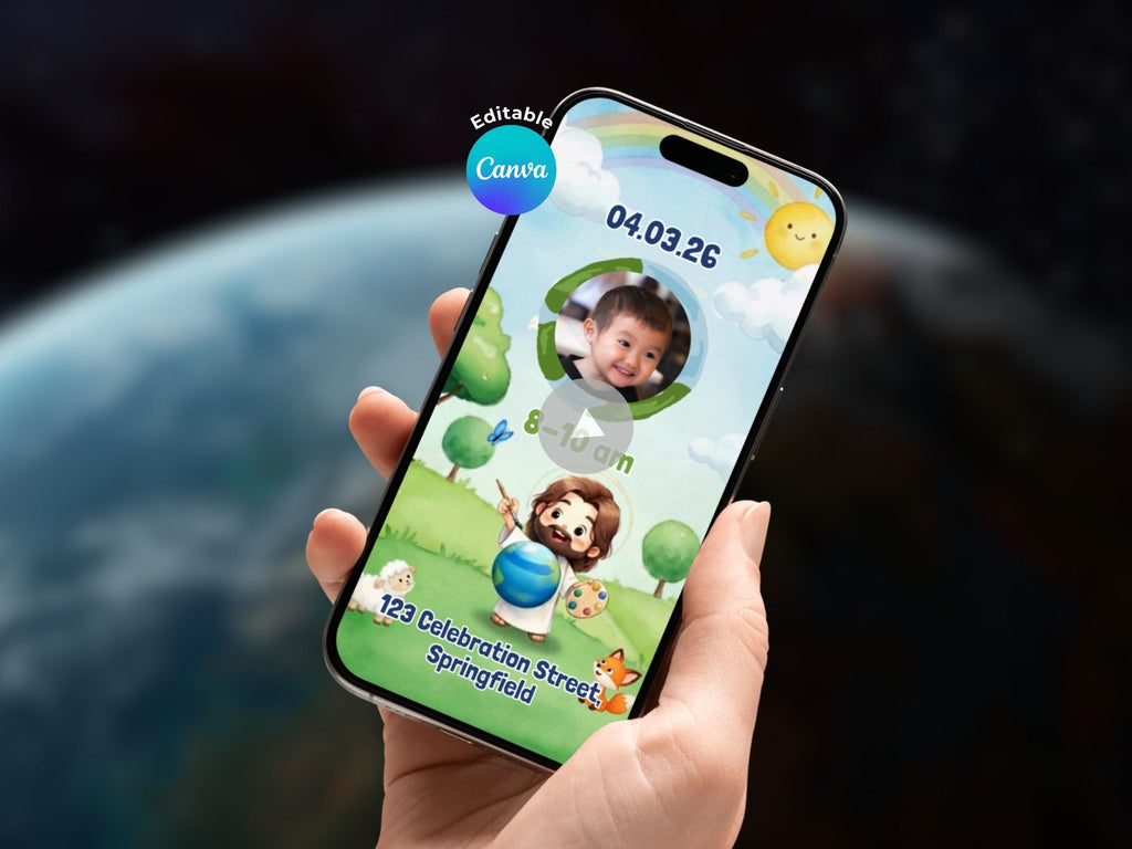 Jesus The Painter Birthday Invitation – Editable Canva Template – Share video mp4 – Instant Download