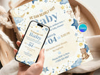 Blue Sky Baby Shower Invitation – Watercolor Plane Theme – Editable Canva Template – Share or Printable 5x7 – Instant Download