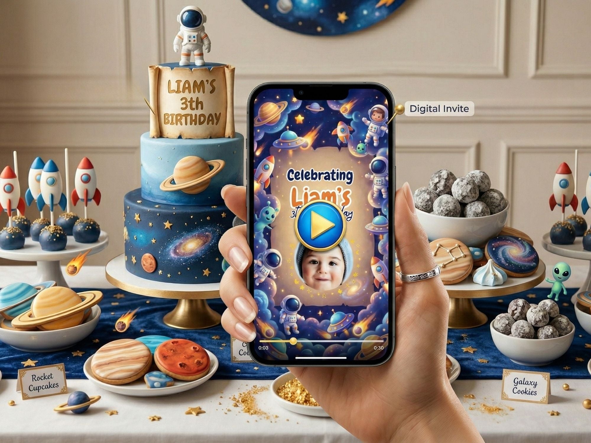 Galaxy Space Theme Birthday Video Invite – Editable Canva Template – Share video mp4 – Instant Download