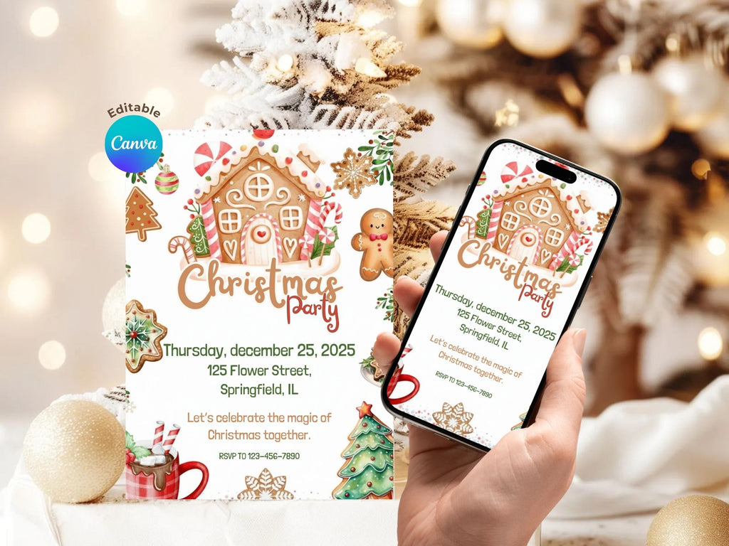 Christmas Celebration Invitation – Editable Canva Template – Share or Printable 5x7 – Instant Download