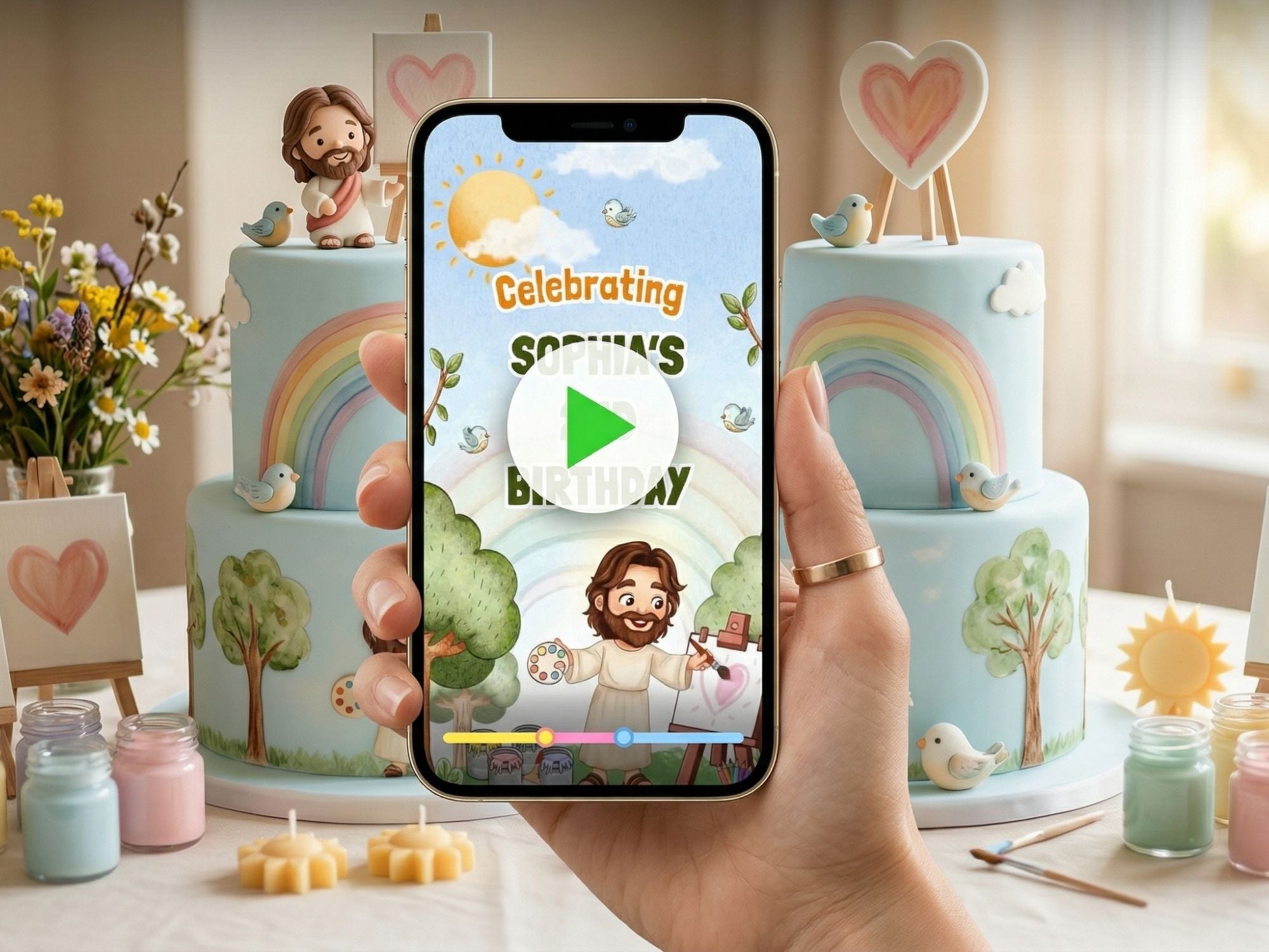 Animated Jesus Watercolor Video Invitation – Editable Canva Template – Share video mp4 – Instant Download