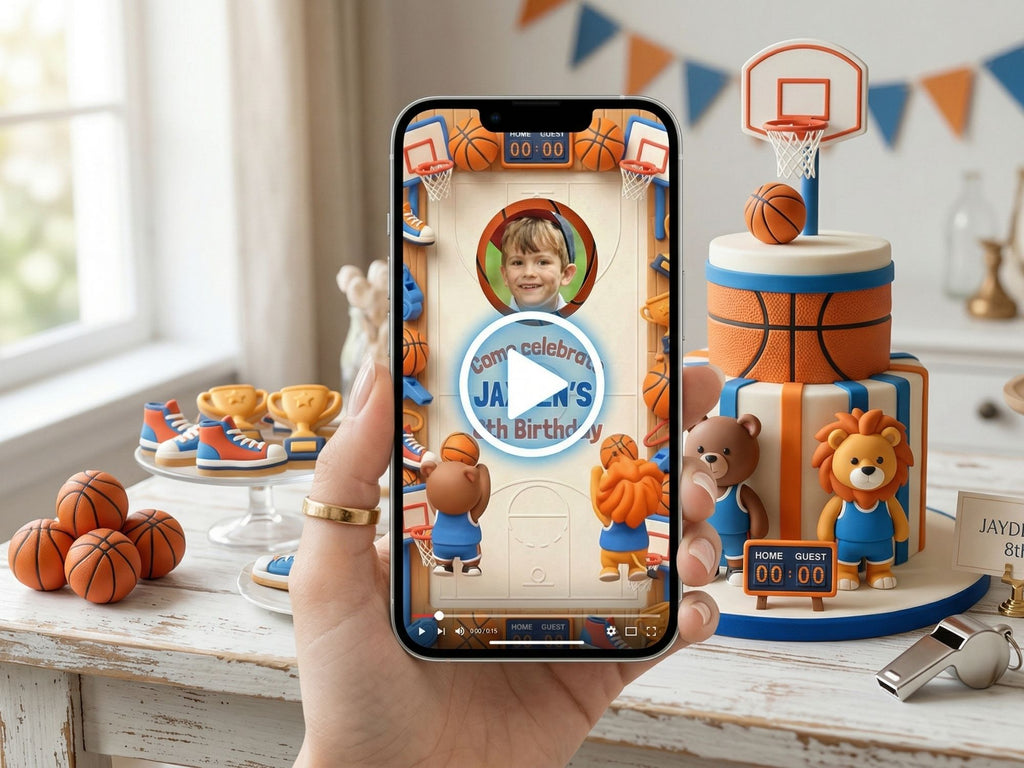Basketball Party Video Invite for Boys – Editable Canva Template – Share video mp4 – Instant Download