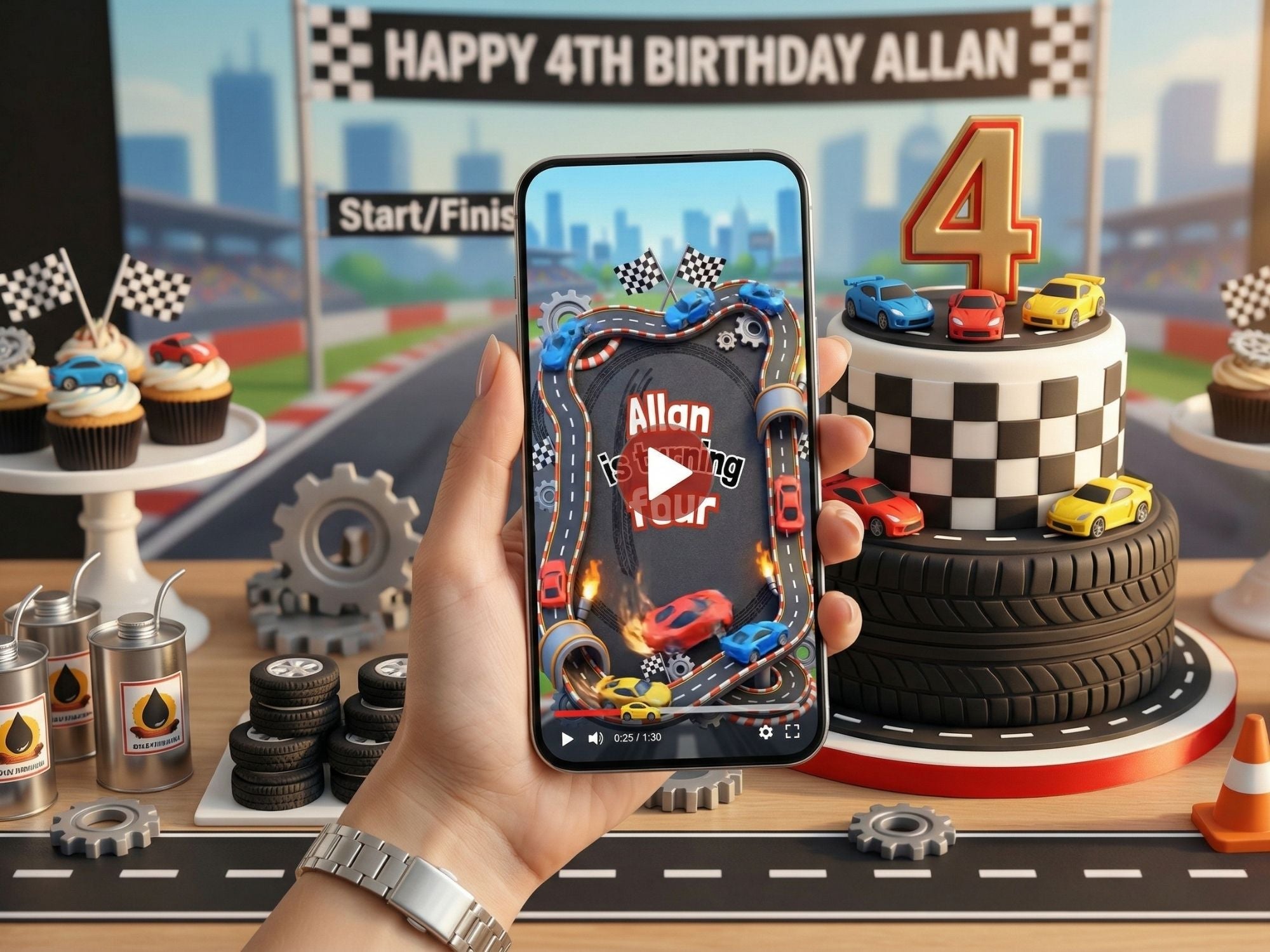 Animated Race Car Birthday Video Invitation – Editable Canva Template – Share video mp4 – Instant Download