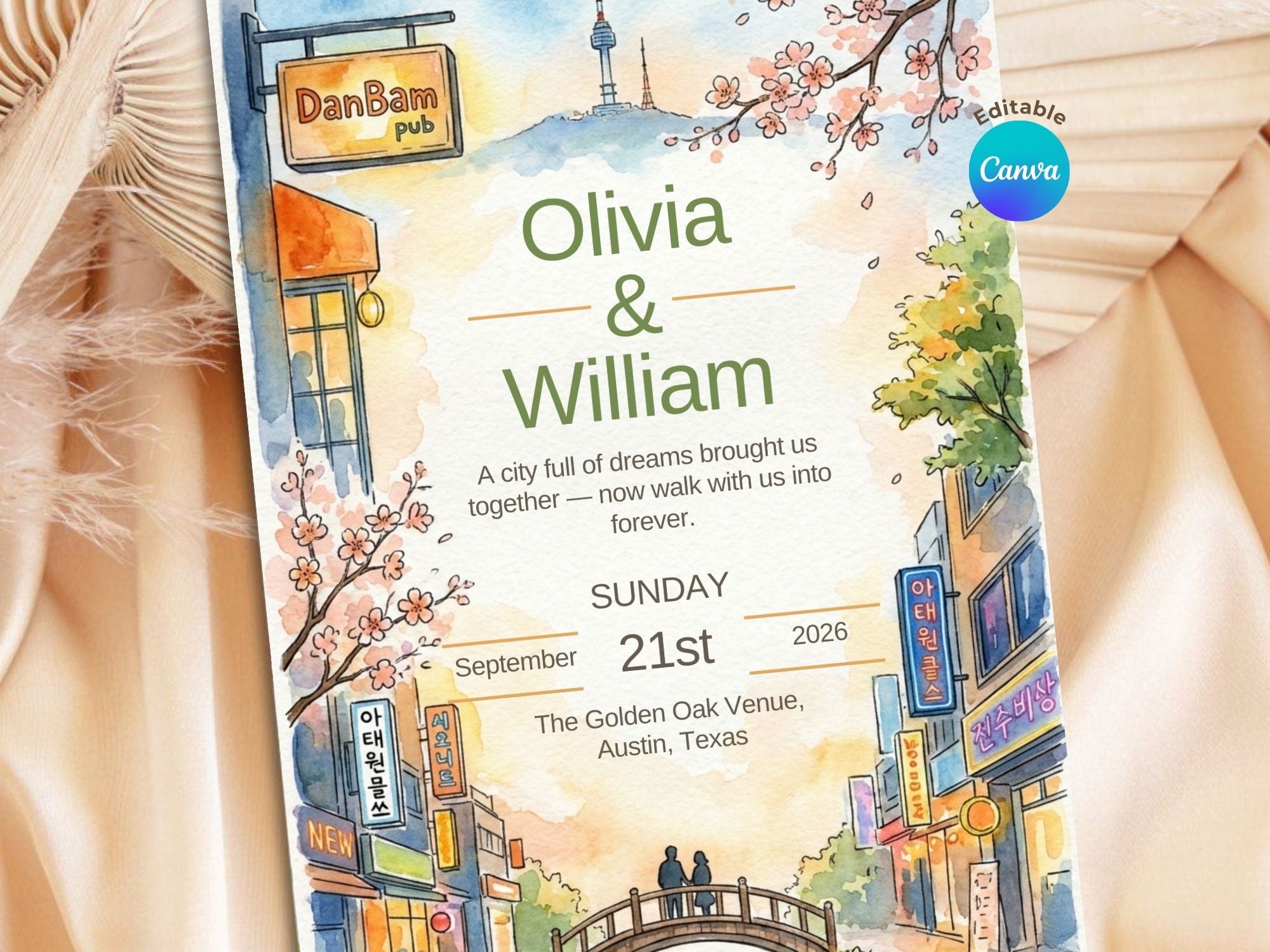 Urban K-Drama Wedding Invitation – Editable Canva Template – Share or Printable 5x7 – Instant Download