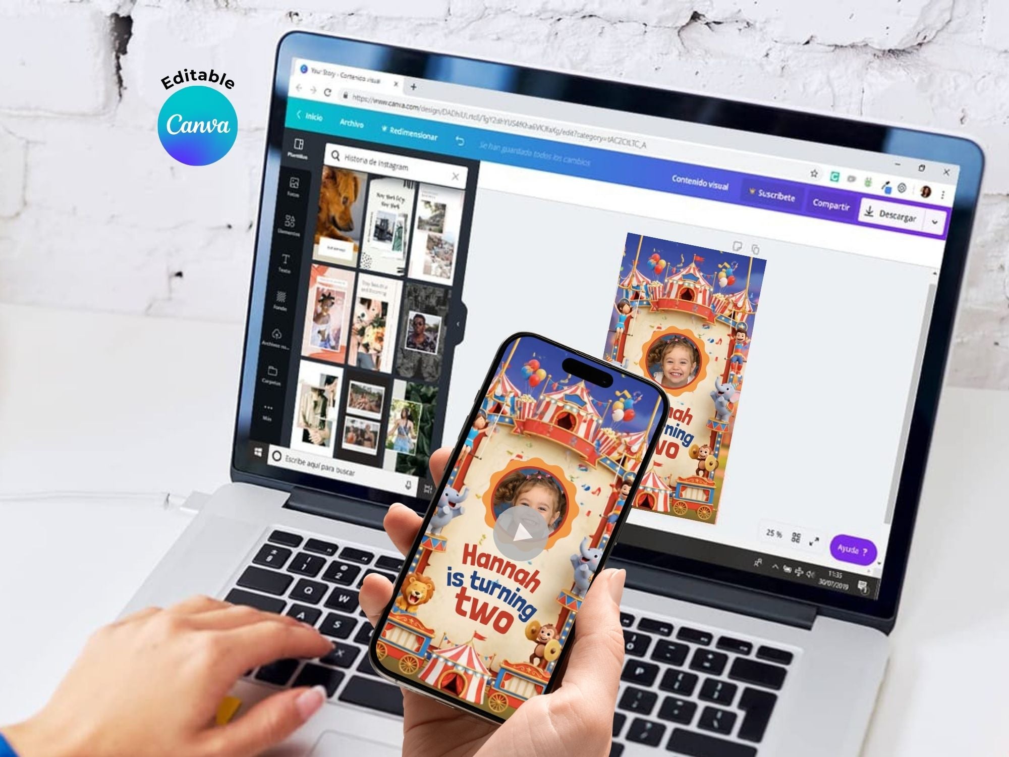 Kids Circus Party Video Invitation – Editable Canva Template – Share video mp4 – Instant Download