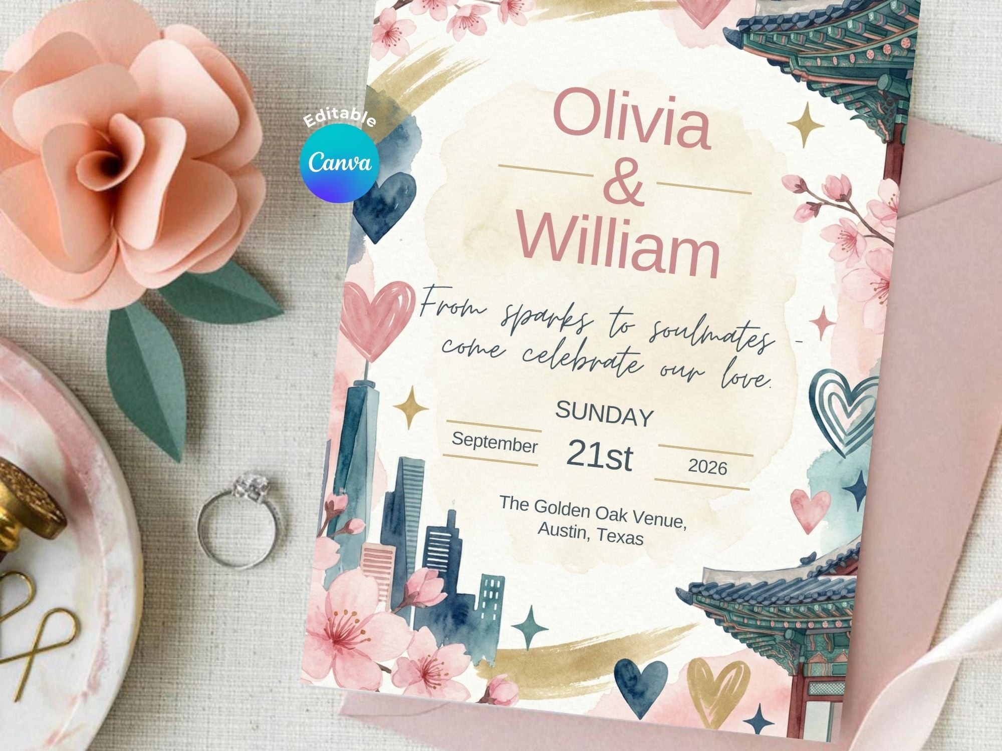 Enemies to Lovers Wedding Invitation – Editable Canva Template – Share or Printable 5x7 – Instant Download