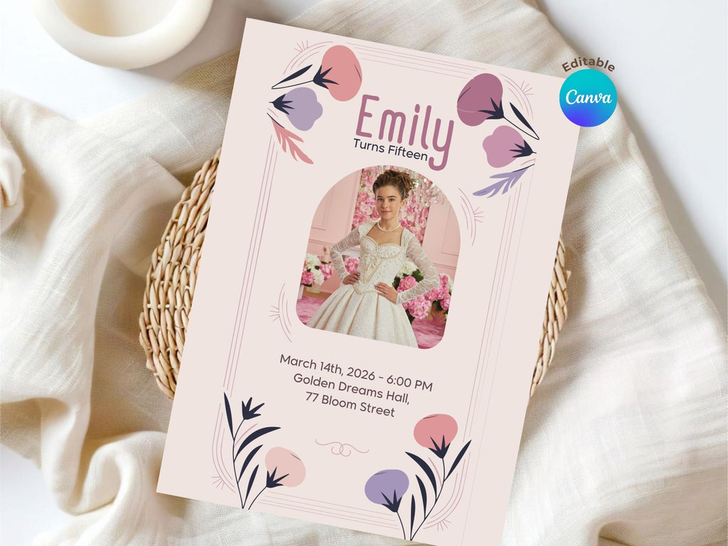 Dreamy Quince Invite – Watercolor Plane Theme – Editable Canva Template – Share or Printable 5x7 – Instant Download