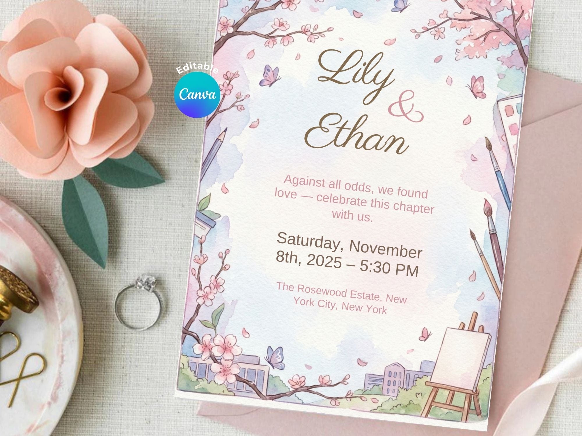 Against All Odds Love Invitation – Editable Canva Template – Share or Printable 5x7 – Instant Download