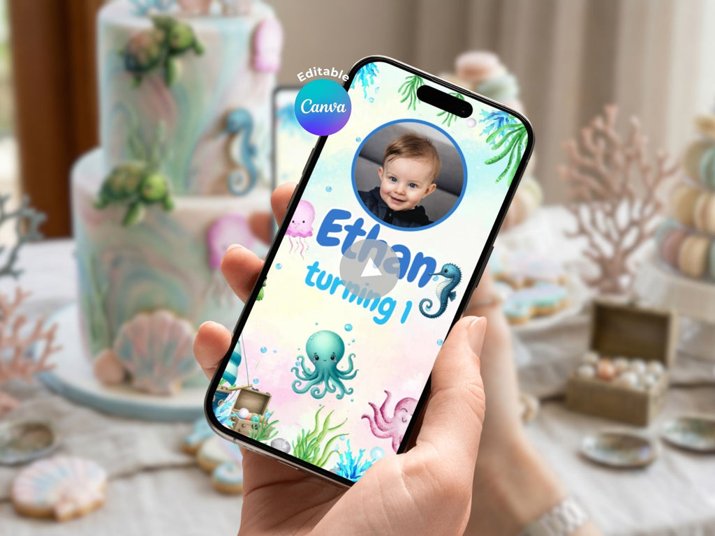 Under the Sea Birthday Video Invitation – Editable Canva Template – Share video mp4 – Instant Download