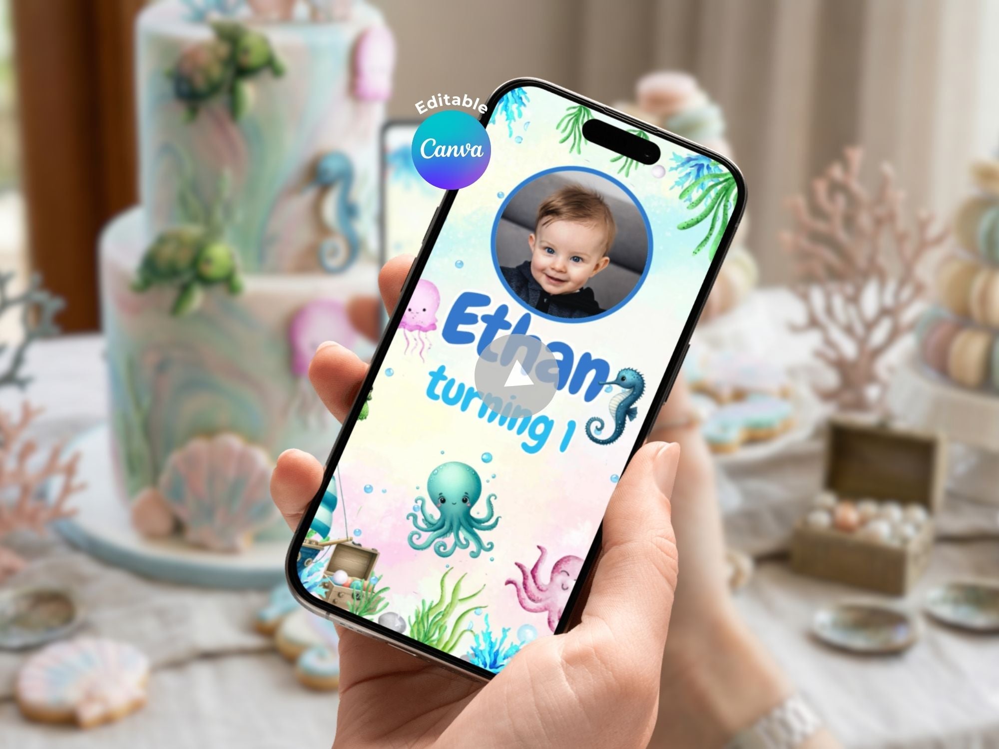 Under the Sea Birthday Video Invitation – Editable Canva Template – Share video mp4 – Instant Download