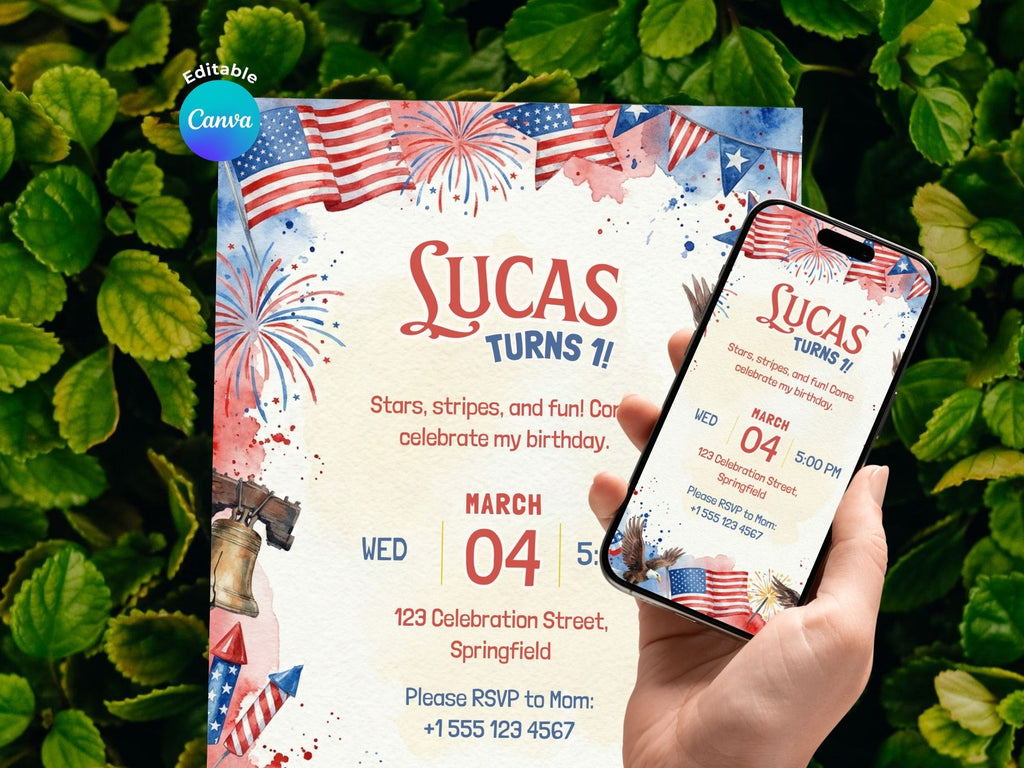 4th Of July Birthday Invitation – Editable Canva Template – Share or Printable 5x7 – Instant Download