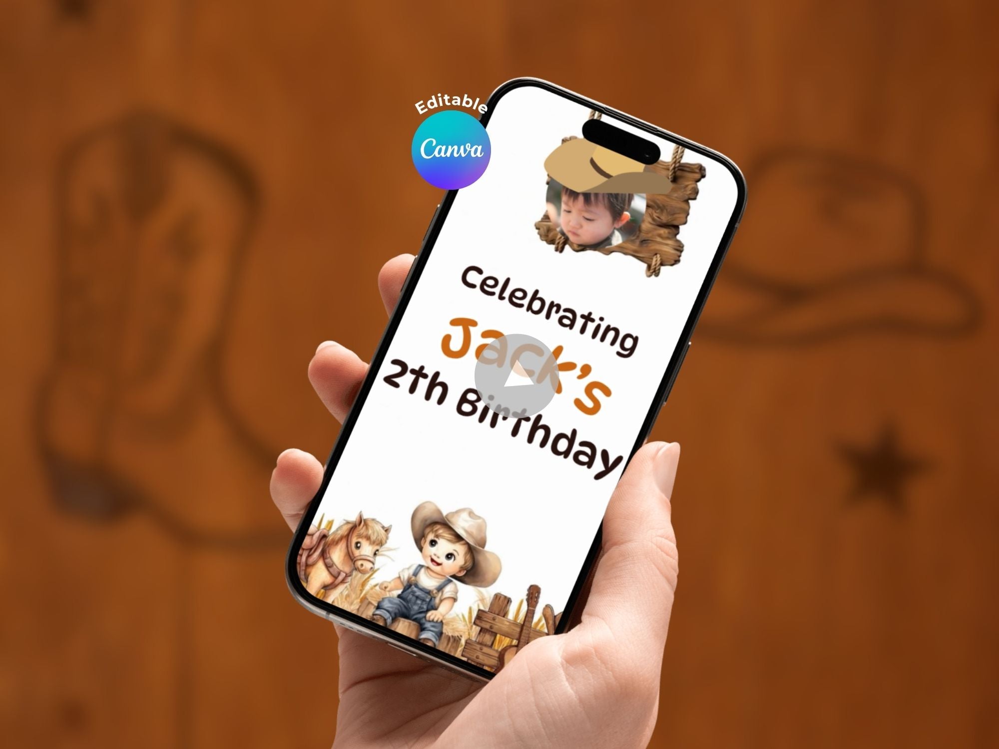 Cowboy Birthday Video Invitation Template – Editable Canva Template – Share video mp4 – Instant Download