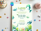 Green Ocean Watercolor Invitation – Editable Canva Template – Share or Printable 5x7 – Instant Download