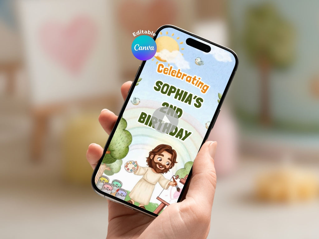 Animated Jesus Watercolor Video Invitation – Editable Canva Template – Share video mp4 – Instant Download