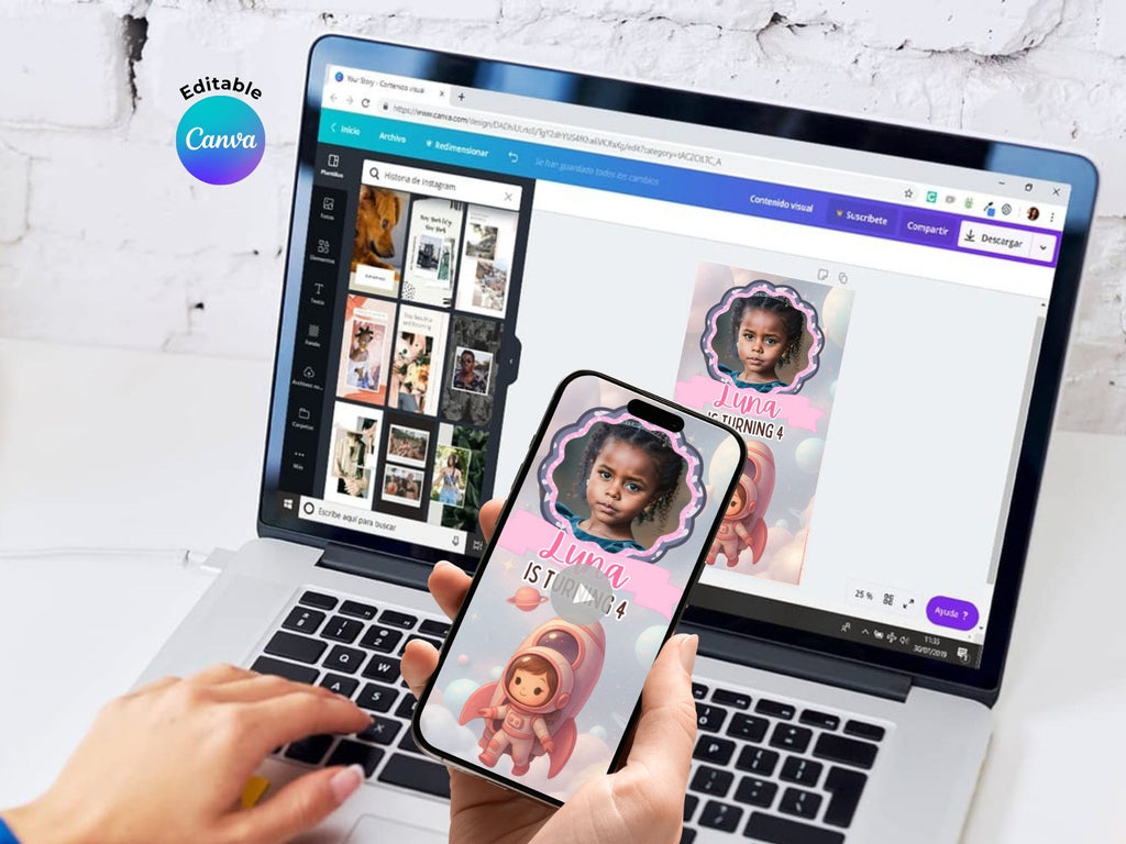 Girl Astronaut Space Birthday Video Invitation – Editable Canva Template – Share video mp4 – Instant Download