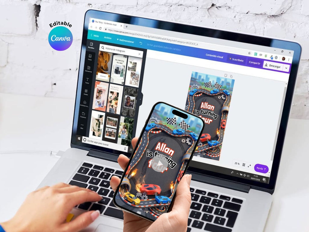 Animated Race Car Birthday Video Invitation – Editable Canva Template – Share video mp4 – Instant Download