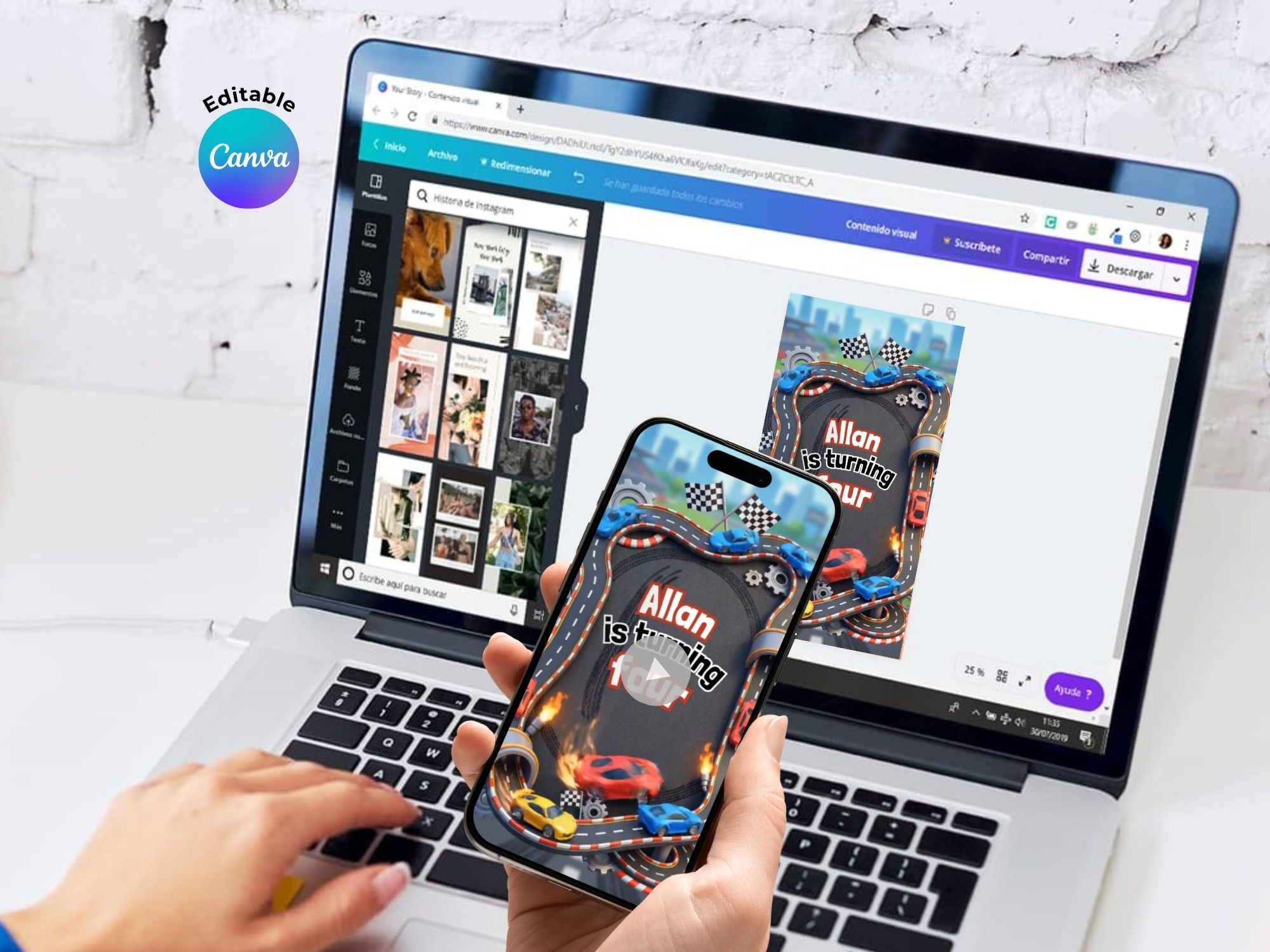 Animated Race Car Birthday Video Invitation – Editable Canva Template – Share video mp4 – Instant Download