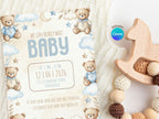 Blue Teddy Bear Baby Shower Invitation – Watercolor Plane Theme – Editable Canva Template – Share or Printable 5x7 – Instant Download