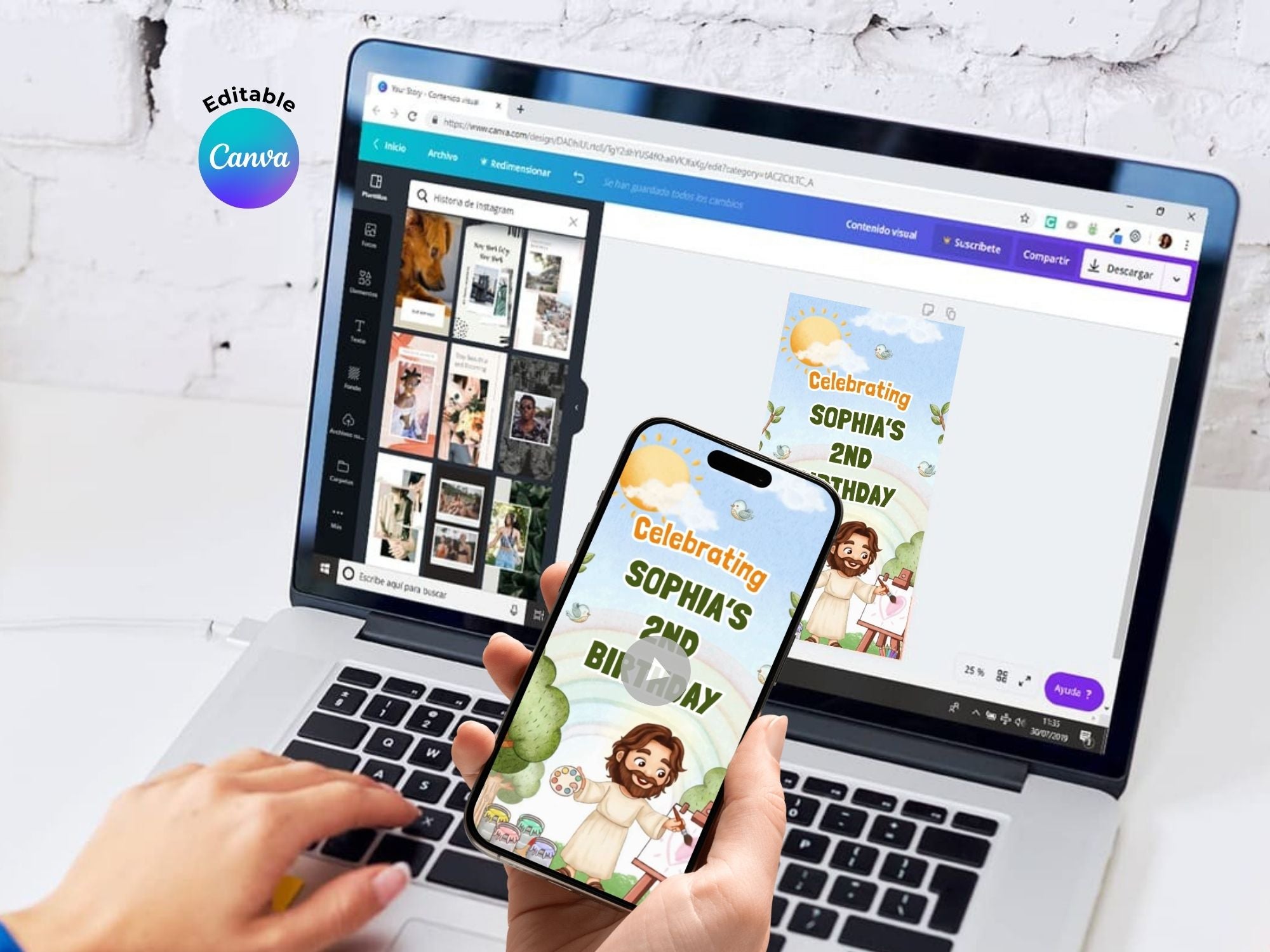 Animated Jesus Watercolor Video Invitation – Editable Canva Template – Share video mp4 – Instant Download