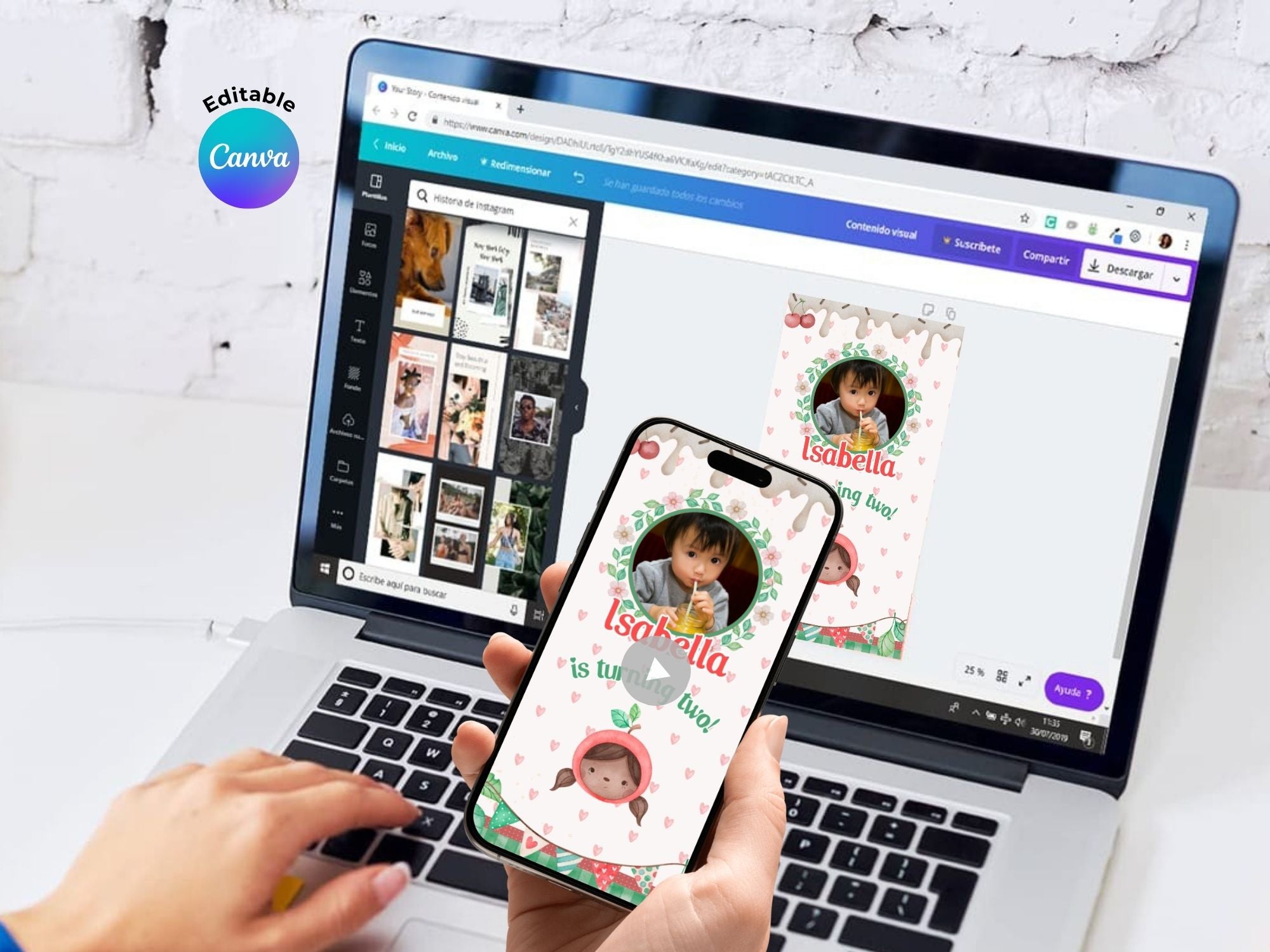 Cherry Birthday Video Invitation – Editable Canva Template – Share video mp4 – Instant Download