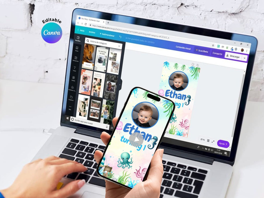 Under the Sea Birthday Video Invitation – Editable Canva Template – Share video mp4 – Instant Download