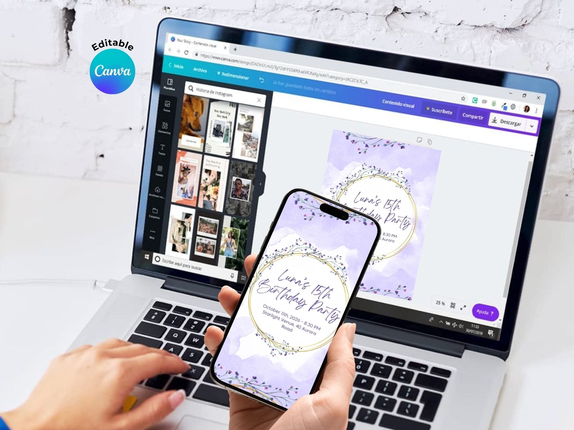 Pastel flower 15th invite – Watercolor Plane Theme – Editable Canva Template – Share or Printable 5x7 – Instant Download