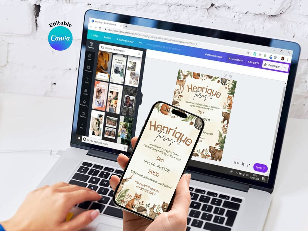 Forest Birthday Invitation – Editable Canva Template – Share or Printable 5x7 – Instant Download