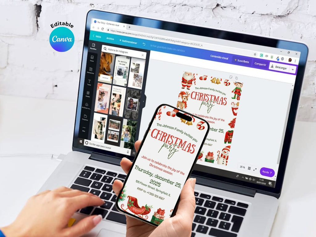 Seasonal Christmas Party Invitation – Editable Canva Template – Share or Printable 5x7 – Instant Download