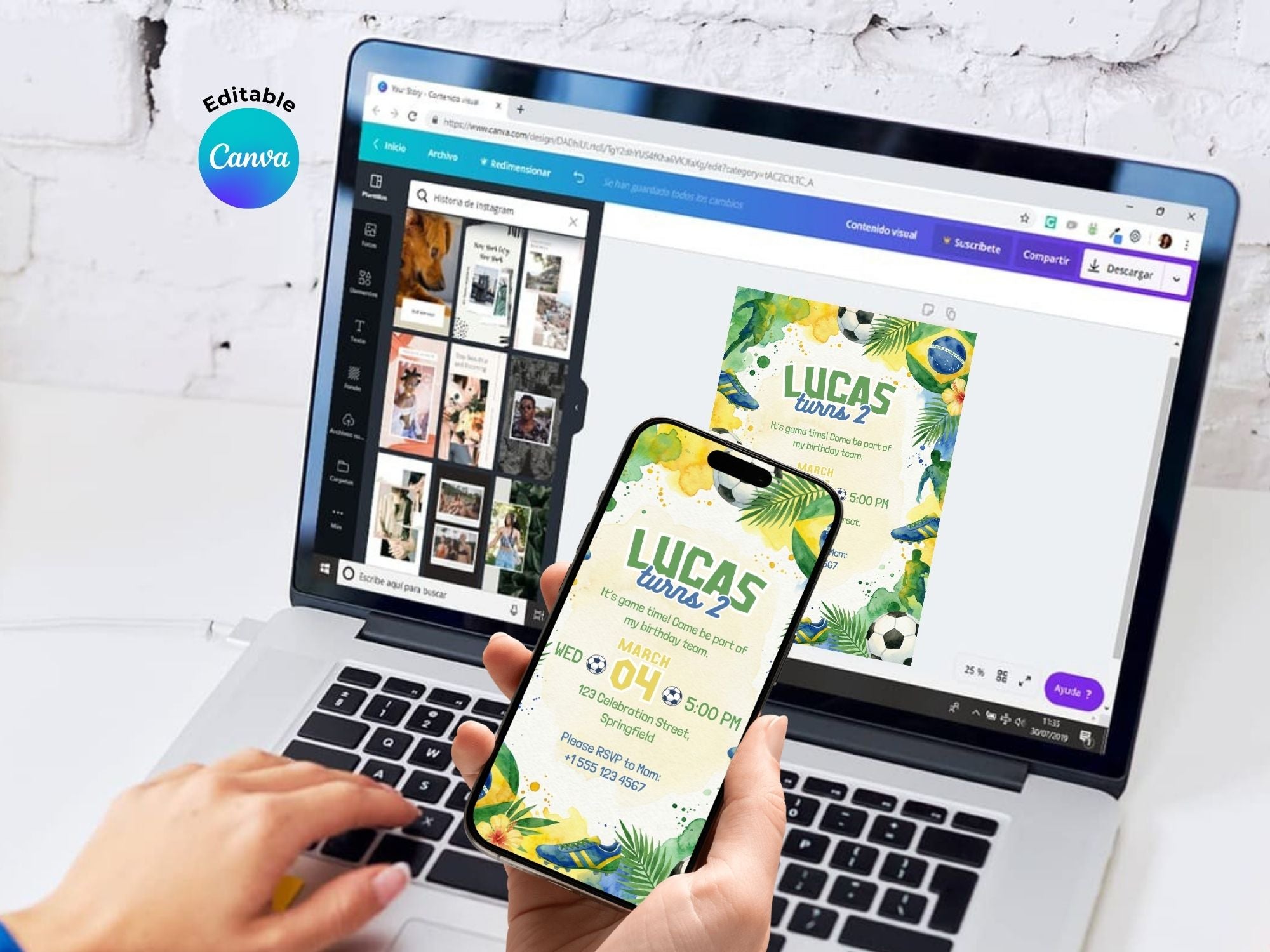 Soccer Boy Birthday Invitation – Editable Canva Template – Share or Printable 5x7 – Instant Download