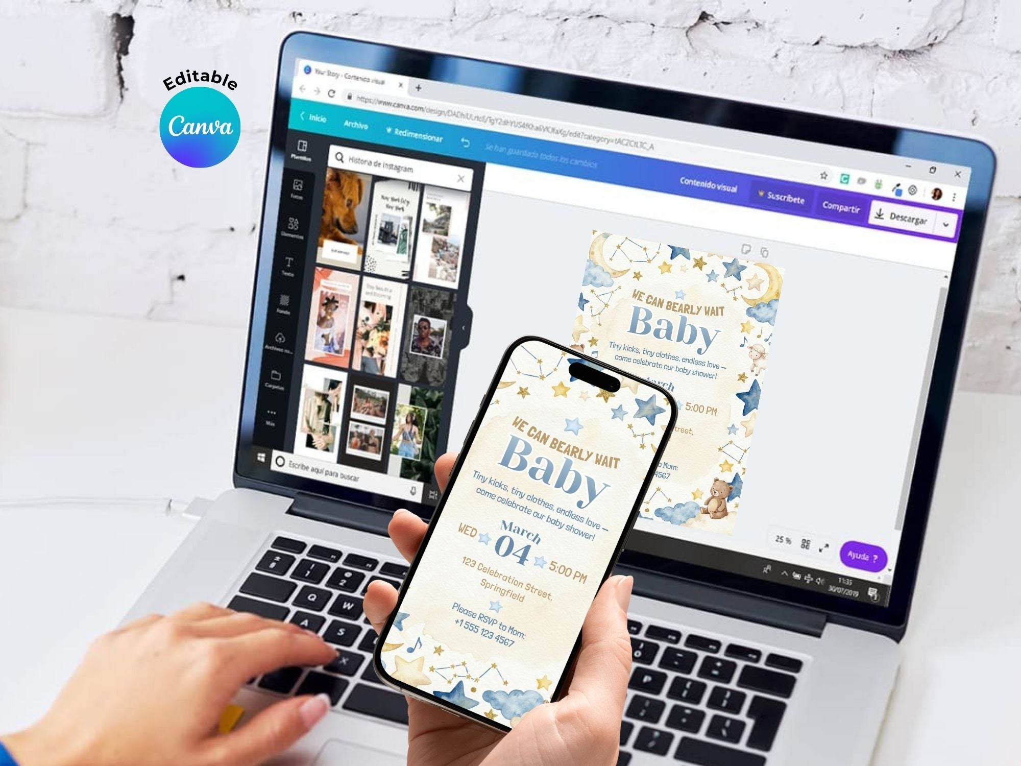 Blue Sky Baby Shower Invitation – Watercolor Plane Theme – Editable Canva Template – Share or Printable 5x7 – Instant Download