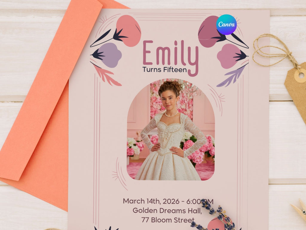 Dreamy Quince Invite – Watercolor Plane Theme – Editable Canva Template – Share or Printable 5x7 – Instant Download