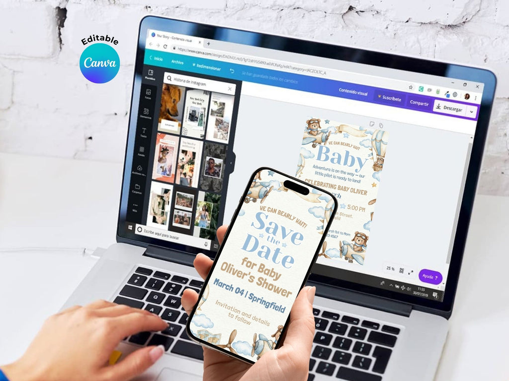 Baby Boy Watercolor Aviator Baby Shower FULL PARTY BUNDLE - Video Invite & Matching Printables