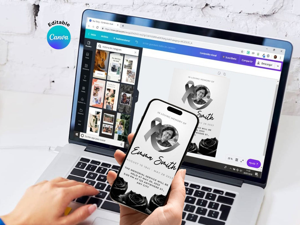 Floral Funeral Invitation – Editable Canva Template – Share or Printable 5x7 – Instant Download