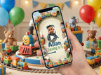 Train Track Birthday Video Invitation – Editable Canva Template – Share video mp4 – Instant Download