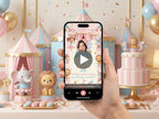 Pink Circus Birthday Invitation – Editable Canva Template – Share video mp4 – Instant Download