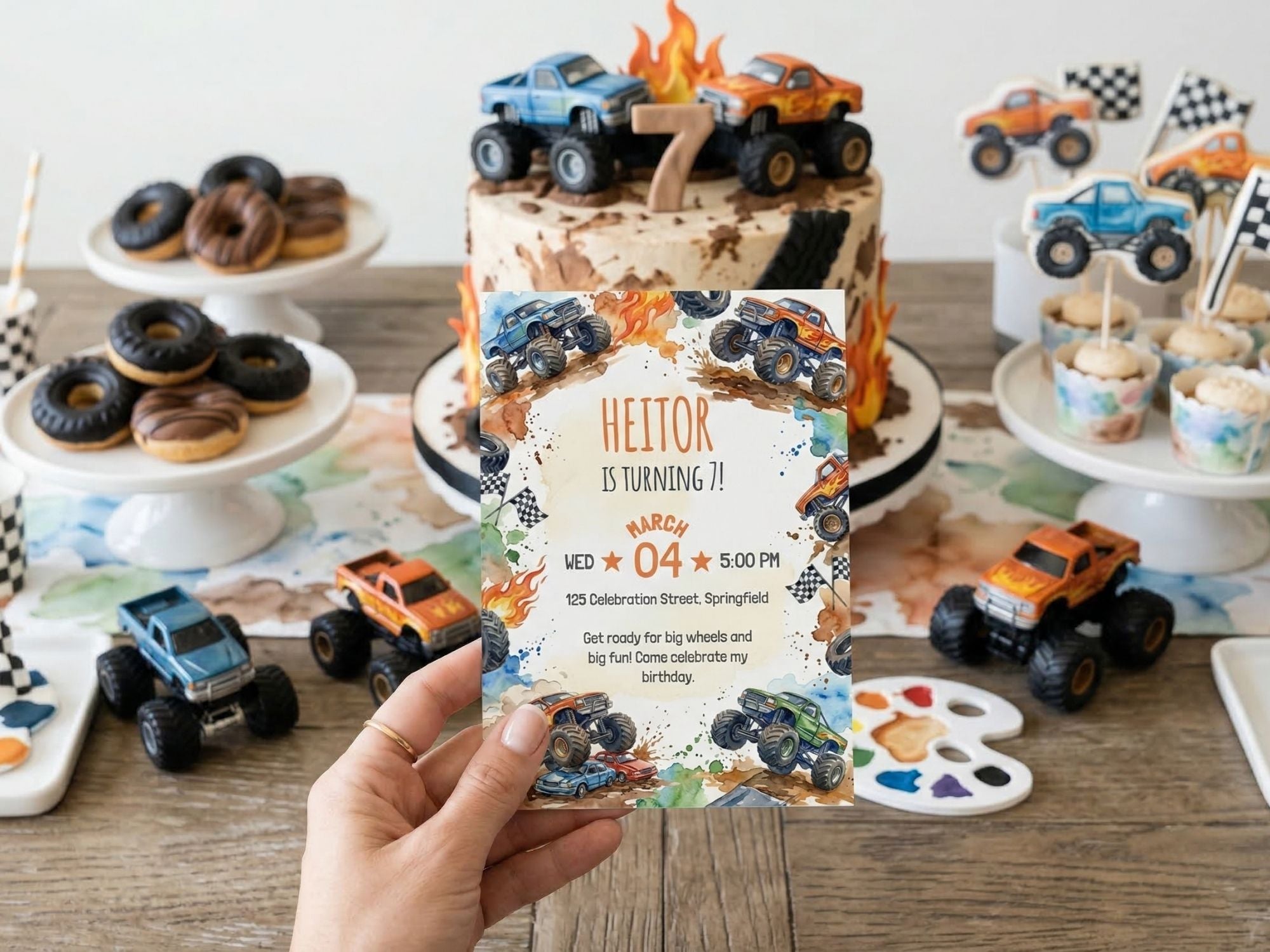 Monster Truck Birthday Invitation – Editable Canva Template – Share or Printable 5x7 – Instant Download
