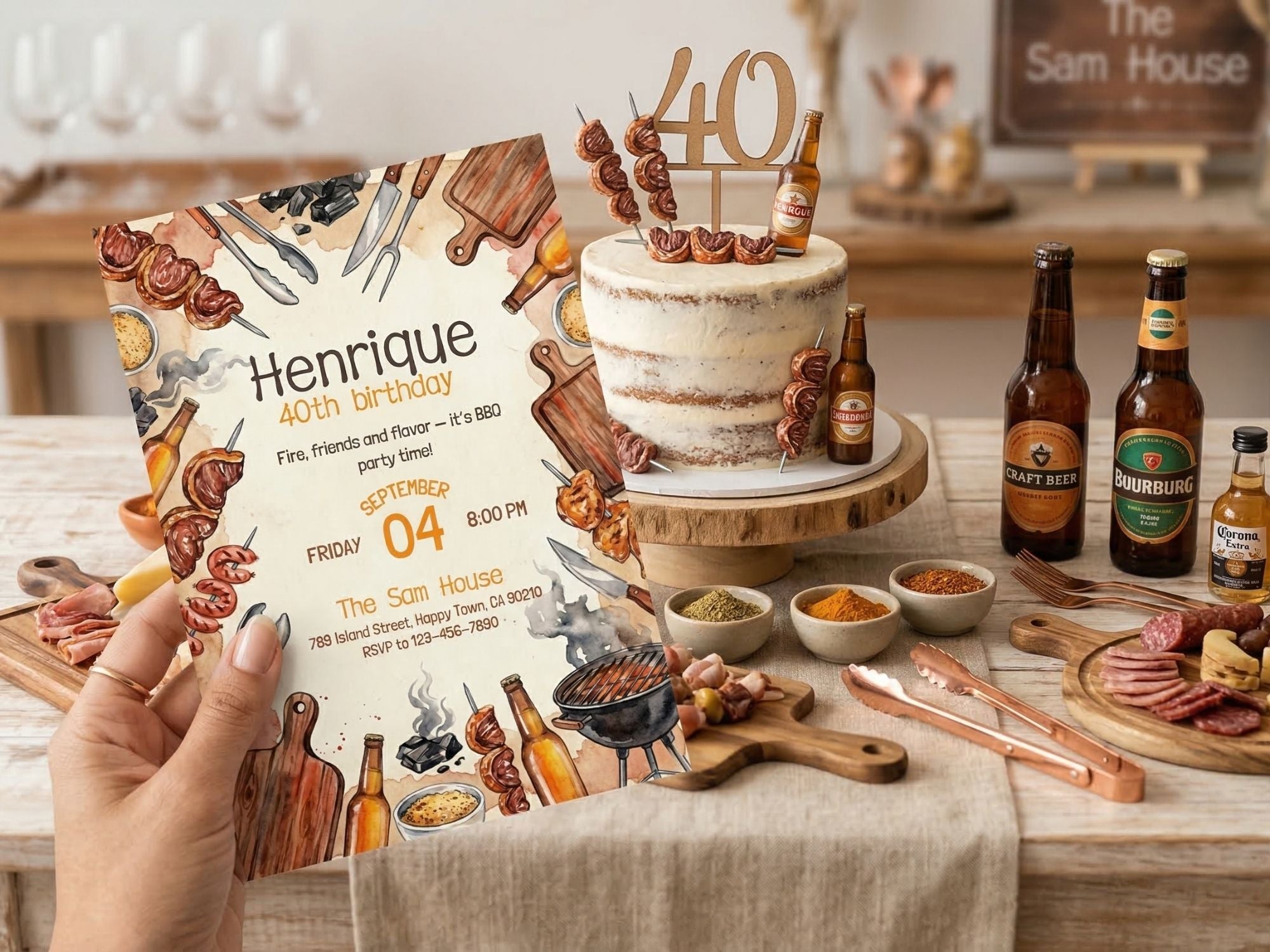 BBQ Watercolor Invitation – Editable Canva Template – Share or Printable 5x7 – Instant Download