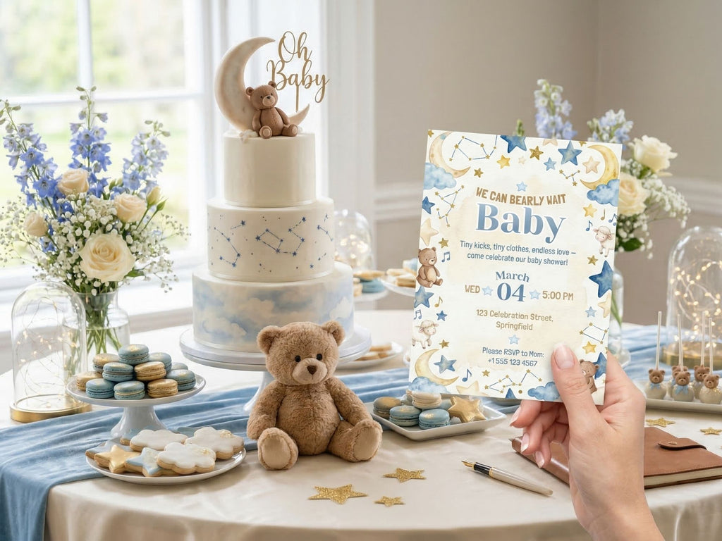 Blue Sky Baby Shower Invitation – Watercolor Plane Theme – Editable Canva Template – Share or Printable 5x7 – Instant Download