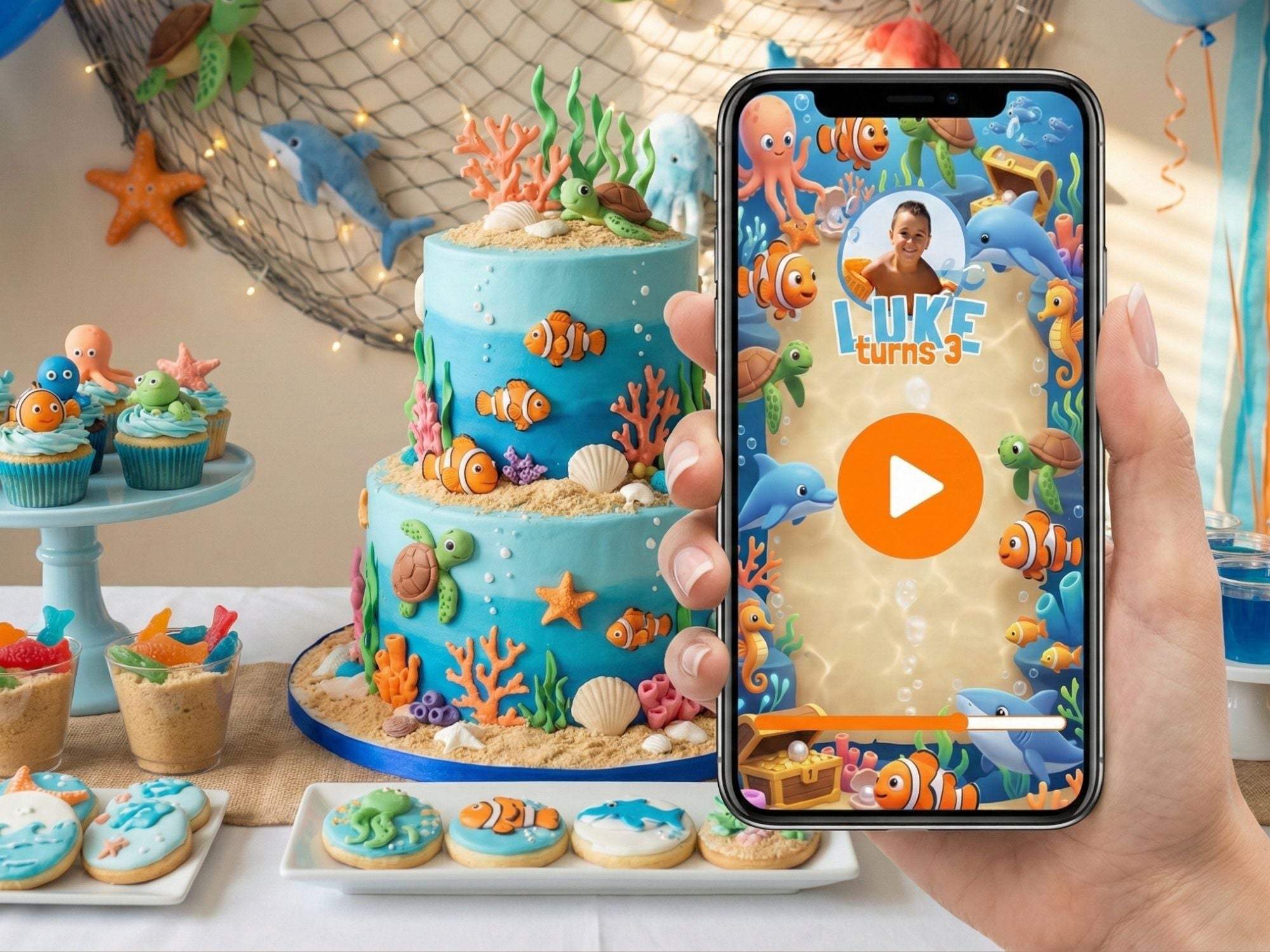 Ocean Adventure Birthday Video Invitation – Editable Canva Template – Share video mp4 – Instant Download