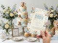 Blue Teddy Bear Baby Shower Invitation – Watercolor Plane Theme – Editable Canva Template – Share or Printable 5x7 – Instant Download