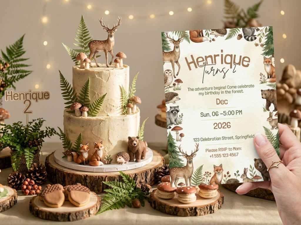 Forest Birthday Invitation – Editable Canva Template – Share or Printable 5x7 – Instant Download