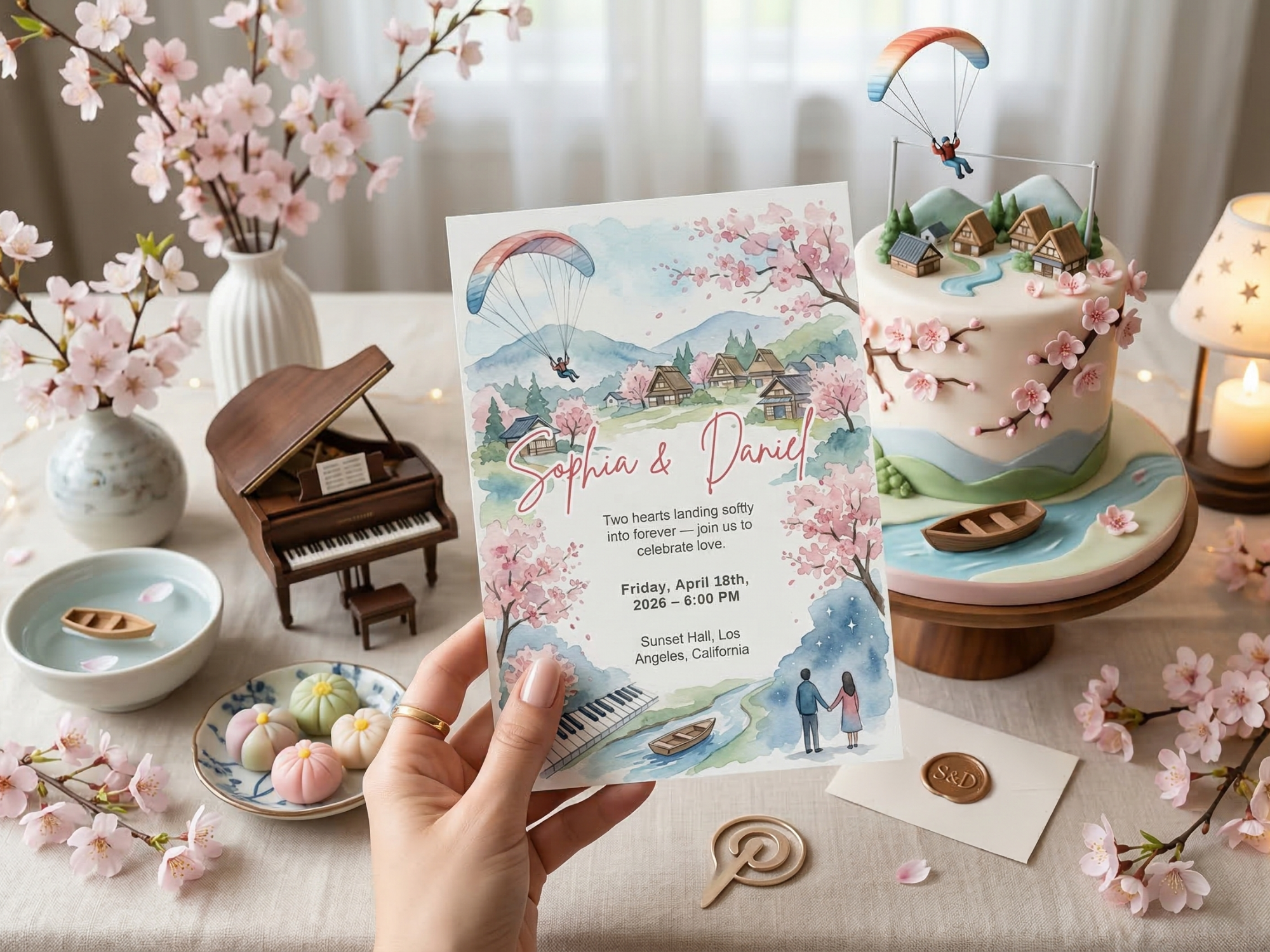 Landing in Love Wedding Invitation – Editable Canva Template – Share or Printable 5x7 – Instant Download